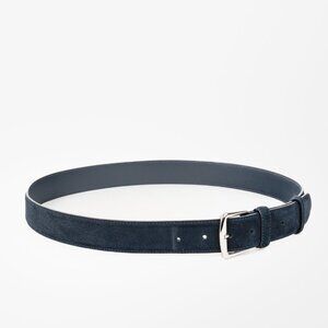 Loro Piana Alsavel Navy Suede Palladium Buckle Belt